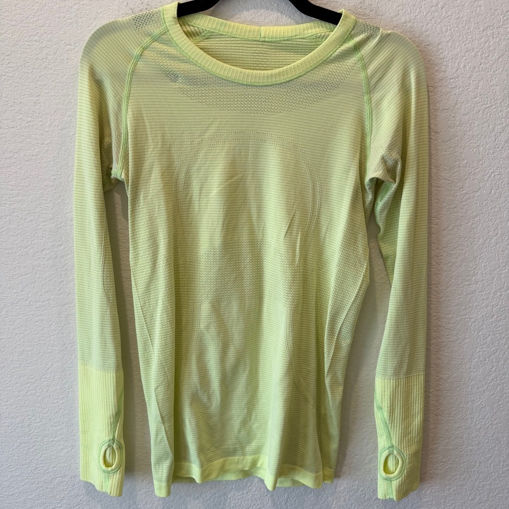 Lululemon Swiftly Tech Long Sleeve Shirt Lime Green Thumb Holes Size 6